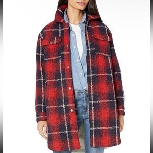 Levi's Plaid Faux Shearling Lined Long Shirt Jacket Oversized Wool Blend